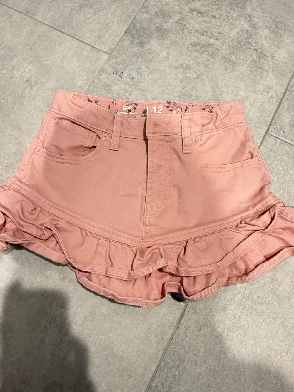 LoveShackFancy x gap collab! Ruffled Blush Pink Denim Skort